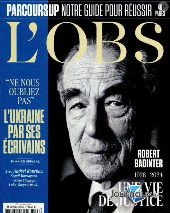 Robert Badinter en couverture du magazine "L'Obs", numéro du 15 février 2024.