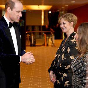 Le prince William avec Emma Baehr et Sara Putt lors des BAFTA awards au Royal Albert Hall à Londres le 18 février 2024. © Jordan Pettitt/PA Wire/ABACAPRESS.COM