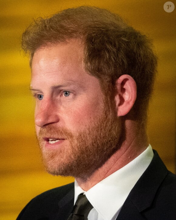 Prince Harry, the Duke of Sussex speaks during the ''One Year to Go'' Invictus Games dinner in Vancouver on Friday, Feb. 16, 2024. © Ethan Cairns/The Canadian Press via ZUMA Press/Bestimage