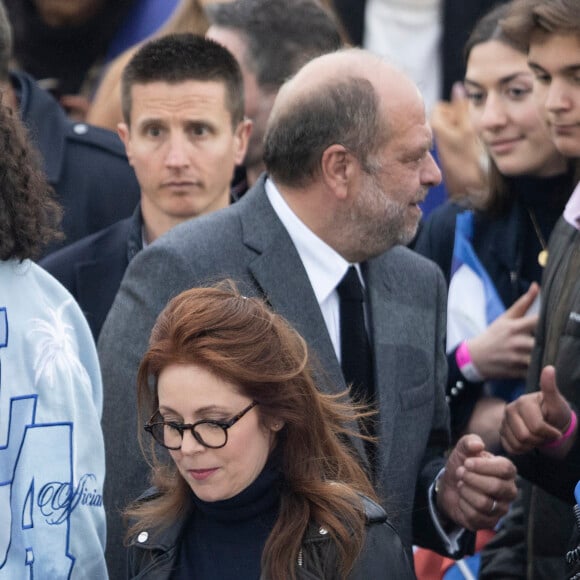 Isabelle Boulay et Eric Dupond-Moretti - Le président Emmanuel Macron prononce un discours au Champ de Mars le soir de sa victoire à l'élection présidentielle, le 24 avril 2022.