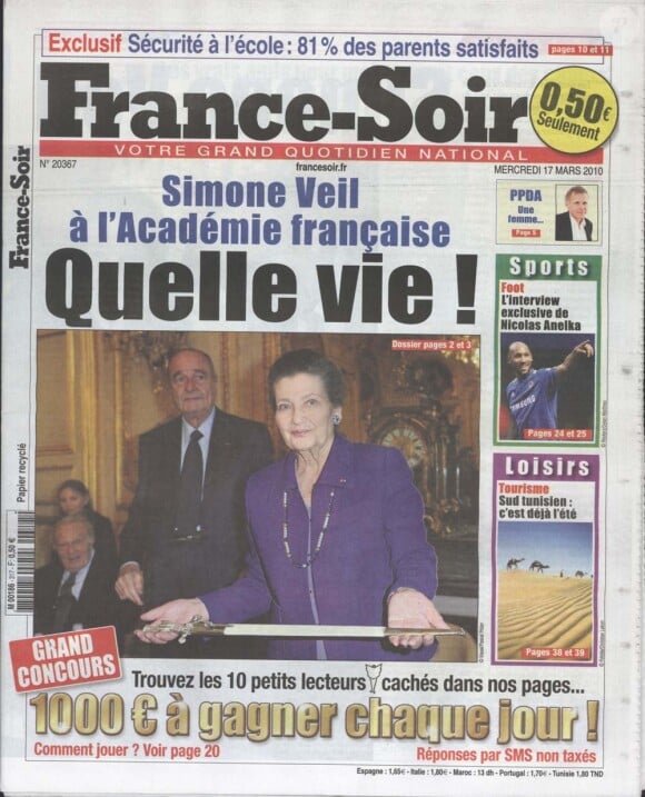 La une de France Soir, édition du 17 mars 2010 !