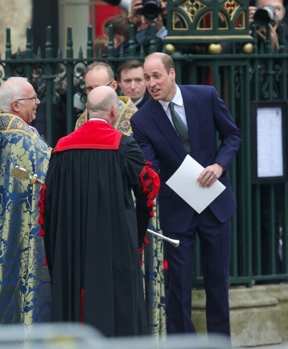 La famille royale britannique et les invités à la sortie du service de célébration de la Journée du Commonwealth (Commonwealth Day) à l'abbaye de Westminster à Londres, célébré cette année en l'absence de Charles III et de Kate. Londres, le 11 mars 2024. 
