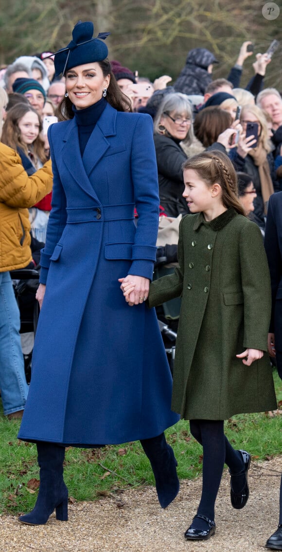 Catherine (Kate) Middleton, princesse de Galles, la princesse Charlotte de Galles - Les membres de la famille royale britannique lors de la messe du matin de Noël en l'église St-Mary Magdalene à Sandringham, le 25 décembre 2023.