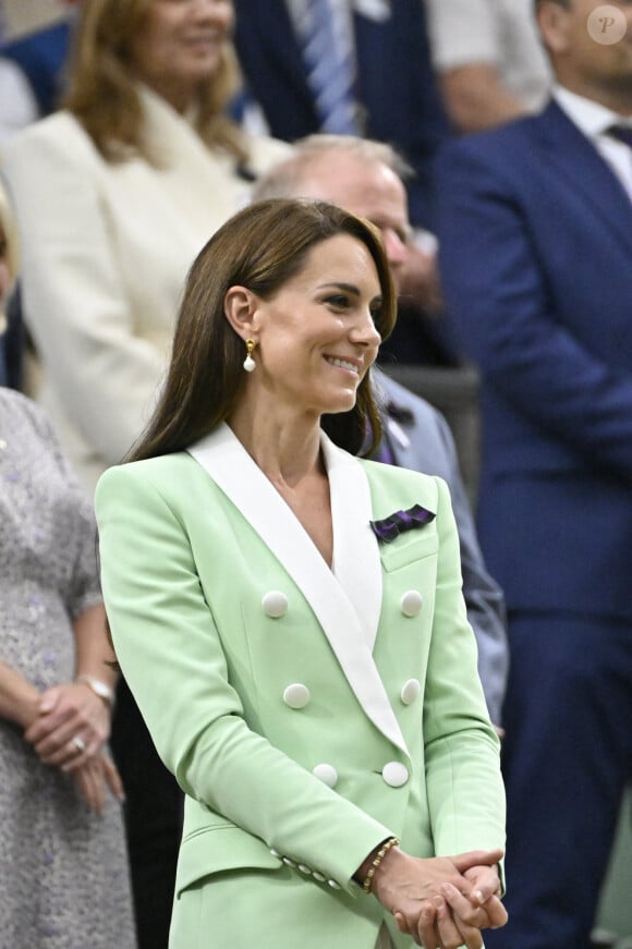 Catherine (Kate) Middleton, princesse de Galles, dans les tribunes du tournoi de Wimbledon 2023 à Londres, le 4 juillet 2023. 