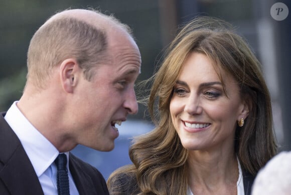 Le prince William, prince de Galles, et Catherine (Kate) Middleton, princesse de Galles, en visite au pavillon Grange à Cardiff, le 3 octobre 2023. L