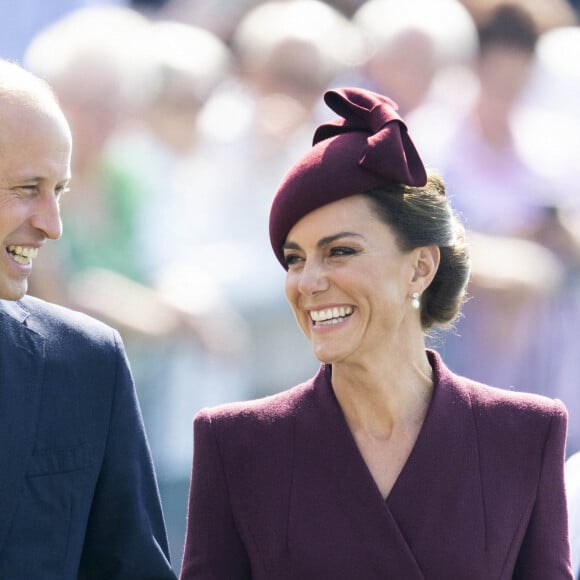 Le prince William, prince de Galles, et Catherine (Kate) Middleton, princesse de Galles assistent à un service religieux marquant le premier anniversaire de la mort de la reine Elizabeth II à la cathédrale St Davids à Haverfordwest dans le Pembrokeshire, pays de Galles, Royaume Uni, le 8 septembre 2023. 