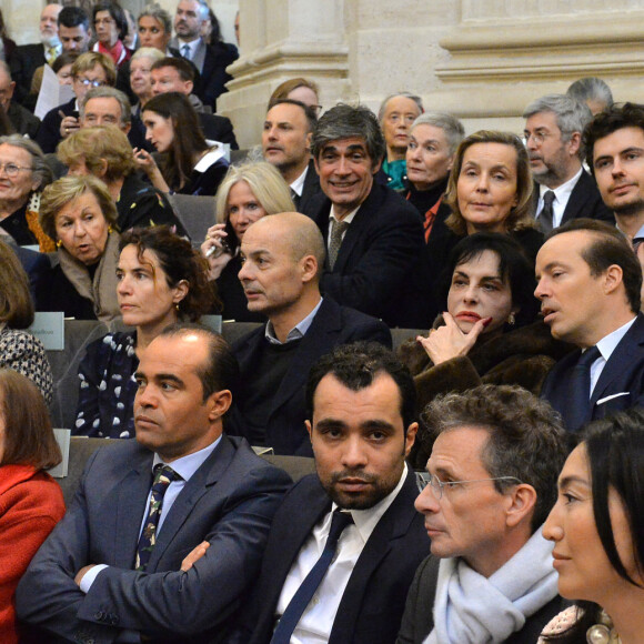 Mazarine Pingeot Mitterrand, son mari Didier Le Bret, Saïd Kasmi-Mitterrand, Jihed Gasmi-Mitterrand, Mathieu Mitterrand et sa femme lors de la cérémonie d'installation de F.Mitterrand à l'académie des Beaux-Arts à Paris, France, le 6 février 2020. © Veeren/Bestimage 