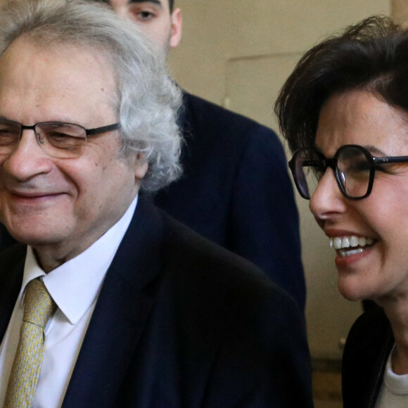 A l'occasion de la semaine de la langue française et de la Francophonie, Rachida Dati, ministre de la Culture, Amin MAALOUF, secrétaire perpétuel de l'Académie française assistent au prix 2024 du " Concours des Dix mots ", à l'Académie française, Paris, le 21 mars 2024 © Stéphane Lemouton / Bestimage 