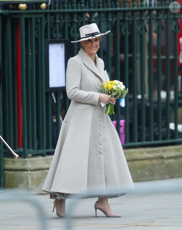 La famille royale britannique et les invités à la sortie du service de célébration de la Journée du Commonwealth (Commonwealth Day) à l'abbaye de Westminster à Londres, célébré cette année en l'absence de Charles III et de Kate. Londres, le 11 mars 2024. 