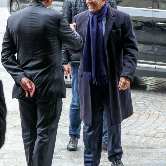 Nicolas Sarkozy - Obsèques de l'ancien ministre de la Culture Frédéric Mitterrand en l'Église Saint-Thomas d'Aquin à Paris. Le 26 mars 2024 © Moreau-Jacovides / Bestimage