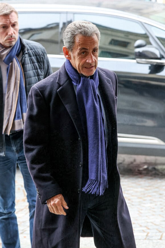 Nicolas Sarkozy - Obsèques de l'ancien ministre de la Culture Frédéric Mitterrand en l'Église Saint-Thomas d'Aquin à Paris. Le 26 mars 2024 © Moreau-Jacovides / Bestimage