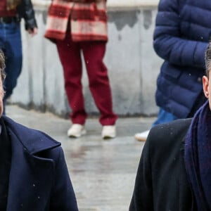 Stéphane Bern et son compagnon Yori Bailleres - Obsèques de l'ancien ministre de la Culture Frédéric Mitterrand en l'Église Saint-Thomas d'Aquin à Paris. Le 26 mars 2024 © Moreau-Jacovides / Bestimage 