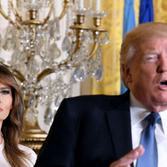 Melania, en retrait lors d'un discours de son mari le 6 octobre 2017 à Washington. Photo by Olivier Douliery/ Abaca Press