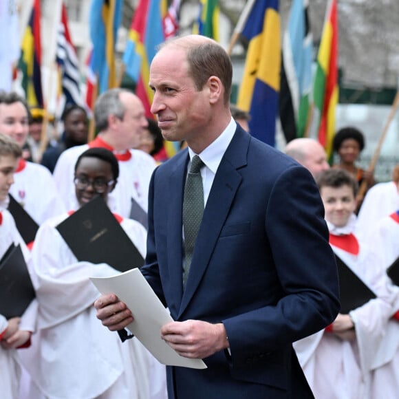 "Merci pour toutes ces performances inoubliables avec les Lionnes, Rachel Daly, écrit le prince William. Beaucoup d'autres buts avec Villa maintenant !"
Le prince William, prince de Galles - La famille royale britannique et les invités assistent au service de célébration de la Journée du Commonwealth à l'abbaye de Westminster de Londres, Royaume Uni, le 11 mars 2024.