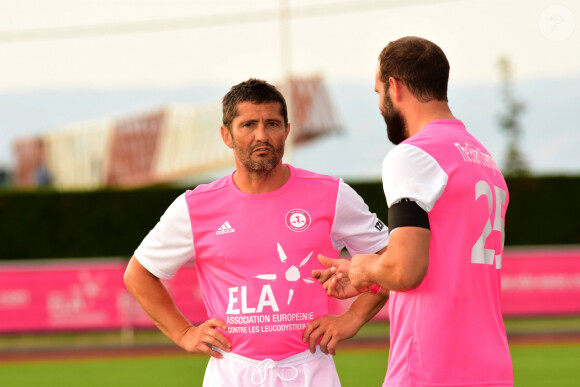 Bixente Lizarazu, Frédéric Michalac - Le match de foot caritatif de l'association ELA à l'occasion du tournoi de golf Evian Championship à Evian le 26 juillet 2019. © Romain Doucelin / Bestimage