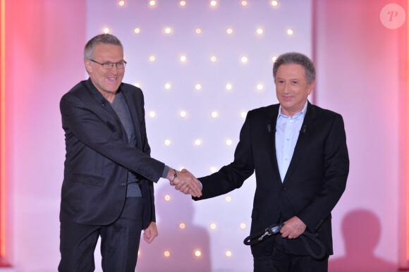 Laurent Ruquier et Michel Drucker à l'enregistrement de Vivement Dimanche le 4 juin 2014 à Paris, France. Photo par Max Colin/ABACAPRESS.COM