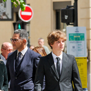 Milo Lavoine, Sarah Poniatowski (Lavoine), son compagnon Roschdy Zem, Roman Lavoine - Arrivées aux obsèques du prince Jean-Stanislas Poniatowski en l'Eglise polonaise à Paris, France, le 29 avril 2024. © Jacovides-Moreau/Bestimage