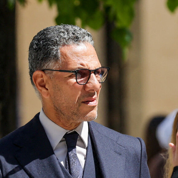 Roschdy Zem, Yasmine Lavoine, Milo Lavoine - Arrivées aux obsèques du prince Jean-Stanislas Poniatowski en l'Eglise polonaise à Paris, France, le 29 avril 2024. © Jacovides-Moreau/Bestimage