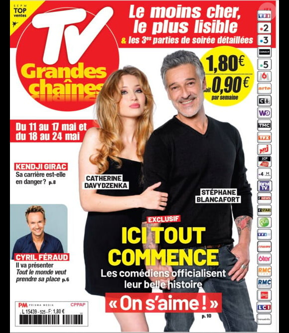 Stéphane Blancafort et Catherine Davydzenka assument leur amour, en une du nouveau "TV Grandes Chaînes" en kiosques.