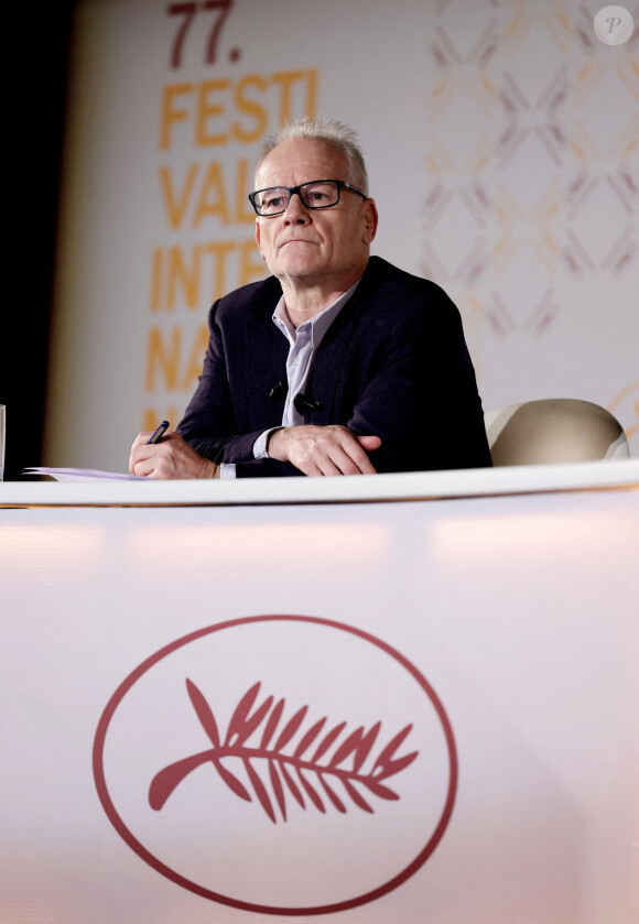 Thierry Frémaux, délégué général du festival de Cannes lors de la conférence de presse pour annoncer la sélection officielle du 77ème Festival de Cannes à l'UGC Normandie à Paris le 11 avril 2024. © Dominique Jacovides / Bestimage 