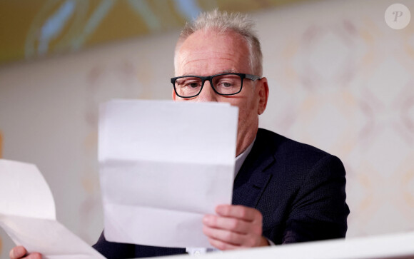 Thierry Frémaux, délégué général du festival de Cannes lors de la conférence de presse pour annoncer la sélection officielle du 77ème Festival de Cannes à l'UGC Normandie à Paris le 11 avril 2024. © Dominique Jacovides / Bestimage 