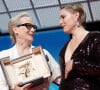 Meryl Streep recevant sa Palme d'Or d'honneur lors du 77e Festival de Cannes le 14 mai 2024, avec Greta Gerwig, France. Photo by David NIVIERE/ABACAPRESS.COM