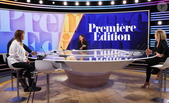 Adeline François, Apolline de Malherbe et Laure Closier lors de la conférence de presse de rentrée BFM TV. - RMC du groupe Altice France à Paris, France, le 31 août 2023. © Coadic Guirec/Bestimage