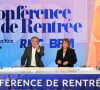 La journaliste présente à ses côtés "La Première édition", ce qui lui impose un rythme forcément très décalé.
Christophe Delay et Adeline François - Conférence de rentrée 2022/2023 BFM TV à Paris le 6 septembre 2022. © Coadic Guirec/Bestimage