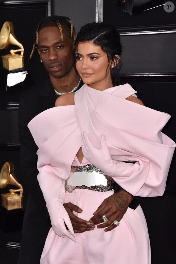 Kylie Jenner et Travis Scott assistant à la 61e édition des Grammy Awards au Staples Center à Los Angeles, le 10 février 2019. Lionel Hahn/ABACAPRESS.COM