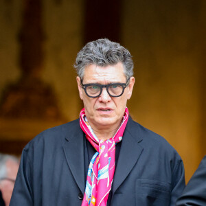 Marc Lavoine, Luc Duchêne - Sorties des obsèques du prince Jean-Stanislas Poniatowski en l'Eglise polonaise à Paris, France, le 29 avril 2024. © Jacovides-Moreau/Bestimage