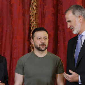 Le président ukrainien Volodymyr Zelensky reçu par Le roi Felipe VI et la reine Letizia d'Espagne, au palais royal à Madrid, le 27 mai 2024. © Lalo Yasky / Bestimage