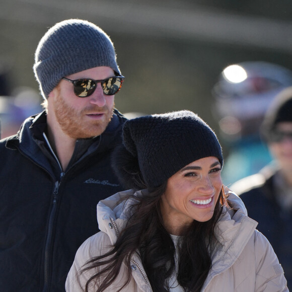 Le prince Harry, duc de Sussex et Meghan Markle, duchesse de Sussex, assistent à une séance de préparation des Invictus Games 2025 de Vancouver à Whistler, le 14 février 2024.