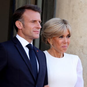 Emmanuel Macron et sa femme Brigitte - Dîner d'état en l'honneur du président des Etats-Unis et sa femme au palais de l'Elysée à Paris, à l'occasion de leur visite officielle en France. Le 8 juin 2024 © Jacovides-Moreau / Bestimage 