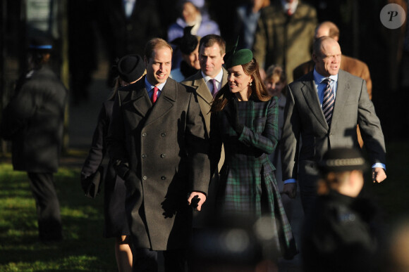 Le duc et la duchesse de Cambridge arrivent avec d'autres membres de la famille royale pour le service religieux traditionnel du jour de Noël à l'église St Mary Magdalene sur le domaine royal de Sandringham, Norfolk, Royaume-Uni, le mercredi 25 décembre 2013. Photo par Joe Giddens/PA Wire/ABACAPRESS.COM