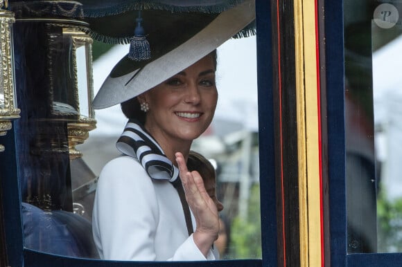 Catherine (Kate) Middleton, princesse de Galles - Les membres de la famille royale britannique lors de la parade Trooping the Color à Londres, Royaume Uni, le 15 juin 2024. © Thomas Krych/ZUMA Press/Bestimage 