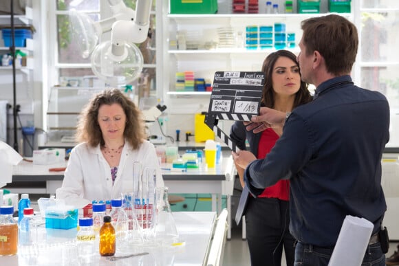 Sonia Chironi (iTELE) lors du tournage coulisses des spots TV du Pasteurdon à l'Institut Pasteur à Paris, le 17 juin 2016. © Joséphine Royer/Bestimage 
