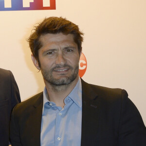 Grégoire Margotton, Frédéric Calenge et Bixente Lizarazu - Conférence de presse de TF1 pour le lancement de l'Euro 2016 à Paris le 17 mai 2016. © Coadic Guirec/Bestimage