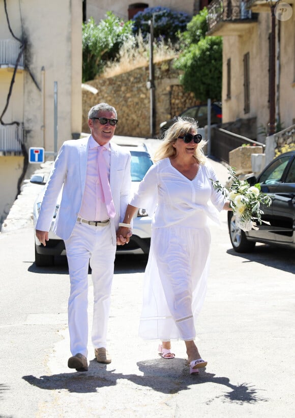 Exclusif - Mariage civil de Christine Bravo et Stéphane Bachot devant la mairie de Occhiatana en Corse le 11 Juin 2022 © Dominique Jacovides / Bestimage