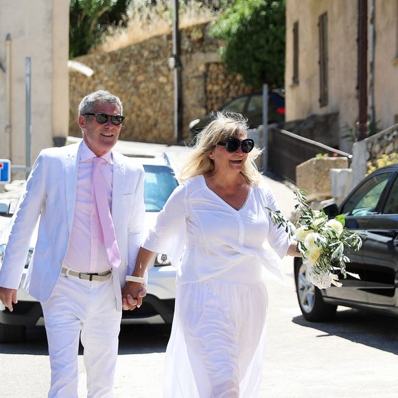 Exclusif - Mariage civil de Christine Bravo et Stéphane Bachot devant la mairie de Occhiatana en Corse le 11 Juin 2022 © Dominique Jacovides / Bestimage