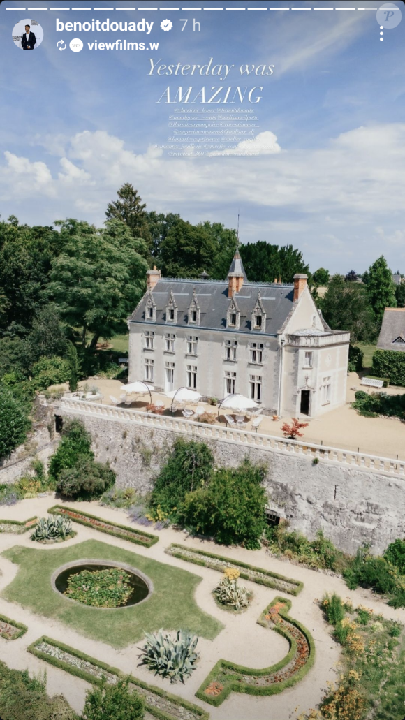 Le lieu de la fête : un château somptueux avec un jardin à la française grandiose. 
Le château loué pour le mariage de Charlène et Benoit, le 20 juillet 2024