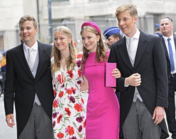 Le prince Gabriel, la princesse Eléonore, la princesse Elisabeth et le prince Emmanuel lors de la Fête nationale en la cathédrale Saint-Michel-et-Gudule à Bruxelles, le 21 juillet 2024