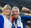 Nagui et sa femme Mélanie Page dans les tribunes du match "France - Argentine (3-3 - tab 2-4)" en finale de la Coupe du Monde 2022 au Qatar, le 18 décembre 2022. © Philippe Perusseau / Bestimage 