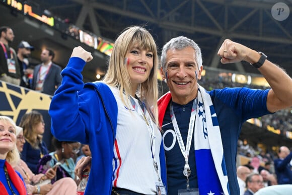 Nagui et sa femme Mélanie Page dans les tribunes du match "France - Argentine (3-3 - tab 2-4)" en finale de la Coupe du Monde 2022 au Qatar, le 18 décembre 2022. © Philippe Perusseau / Bestimage 