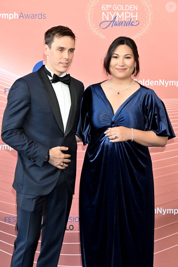 Louis et Marie Ducruet (enceinte), qui a annoncé sur instagram qu'elle attendait un second bébé, participent à la cérémonie de clôture du 63ème Festival de Télévision de Monte-Carlo au Grimaldi Forum à Monaco, le 18 juin 2024. © Bruno Bebert / Bestimage 