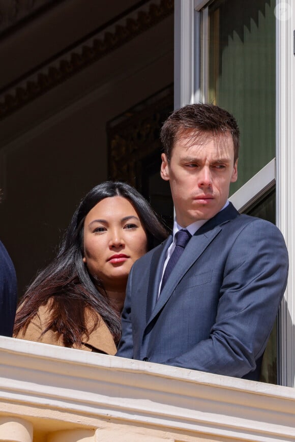 Louis Ducruet et sa femme Marie - Le prince de Monaco fête son anniversaire (66 ans) en famille sur la Place du Palais princier de Monaco, le 14 mars 2024. © Claudia Albuquerque/Bestimage 