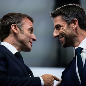 Emmanuel Macron et Tony Estanguet à la cérémonie d'ouverture des Jeux Olympiques (JO) de Paris 2024 le 26 juillet 2024 -Credit Image: © Joel Marklund/Bildbyran via ZUMA Press