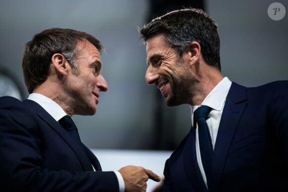 Emmanuel Macron et Tony Estanguet à la cérémonie d'ouverture des Jeux Olympiques (JO) de Paris 2024 le 26 juillet 2024 -Credit Image: © Joel Marklund/Bildbyran via ZUMA Press