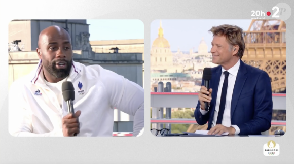 Laurent Delahousse pendant le JT de 20h sur France 2 avec Teddy Riner.