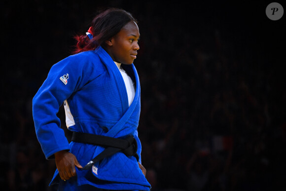 Clarisse Agbegnenou qualifiée pour la demie-finale (- 63 kilos) après sa victoire face à la Kosovare Laura Fazliu lors des Jeux Olympiques de Paris2024 (JO) à l'Arena Champ-de-Mars à Paris, le 30 juillet 2024. © Federico Pestellini / Panoramic / Bestimage 