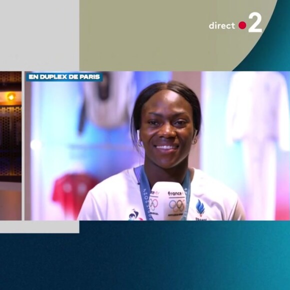 Clarisse Agbegnenou interrogée en direct sur France 2 par Léa Salamé dans l'émission Quels Jeux ! après sa médaille de bronze en judo.